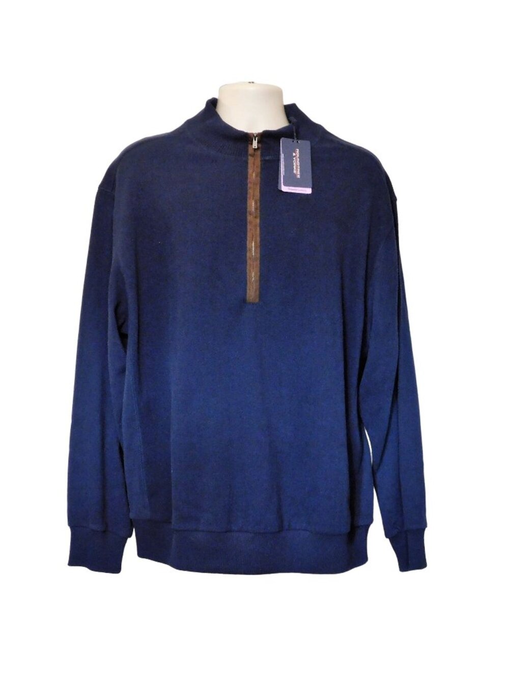 Roundtree & Yorke Pullover XL Navy Blue Half-Zip Collar Cotton Sweater